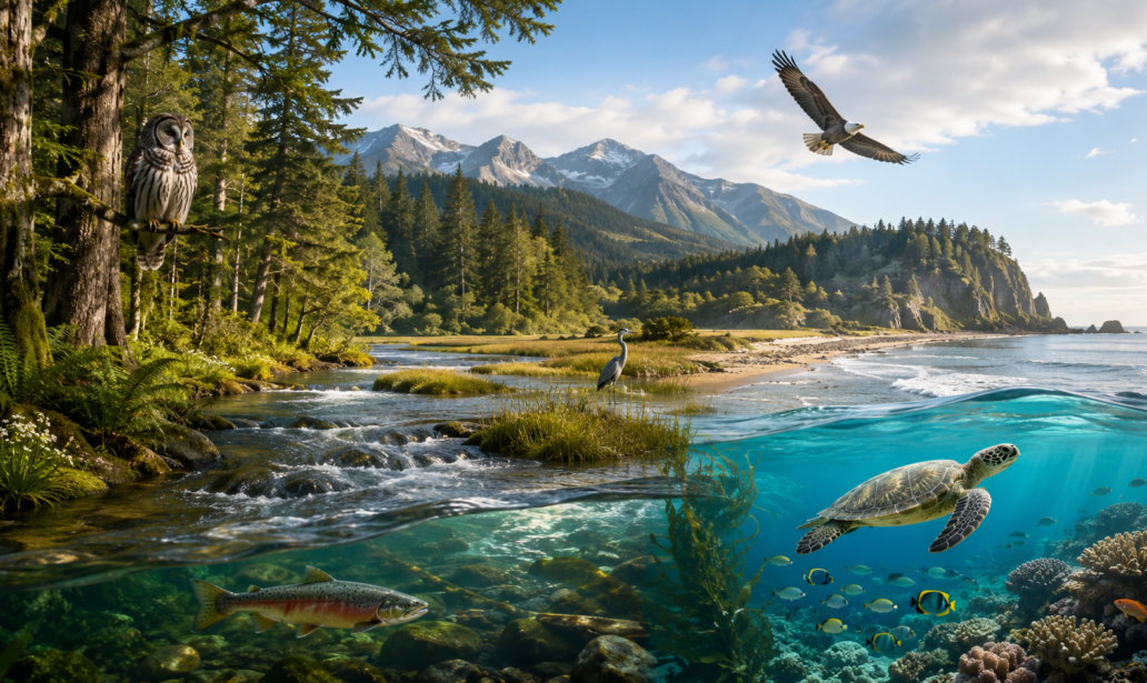 Balanced ecosystems of land and sea