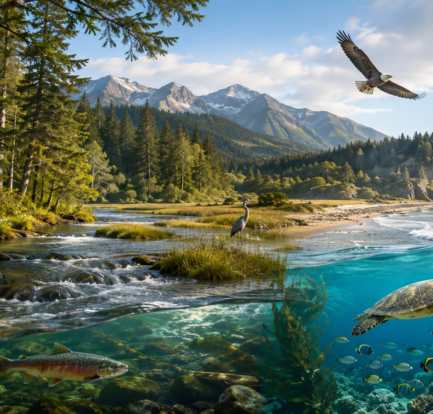 Balanced ecosystems of land and sea